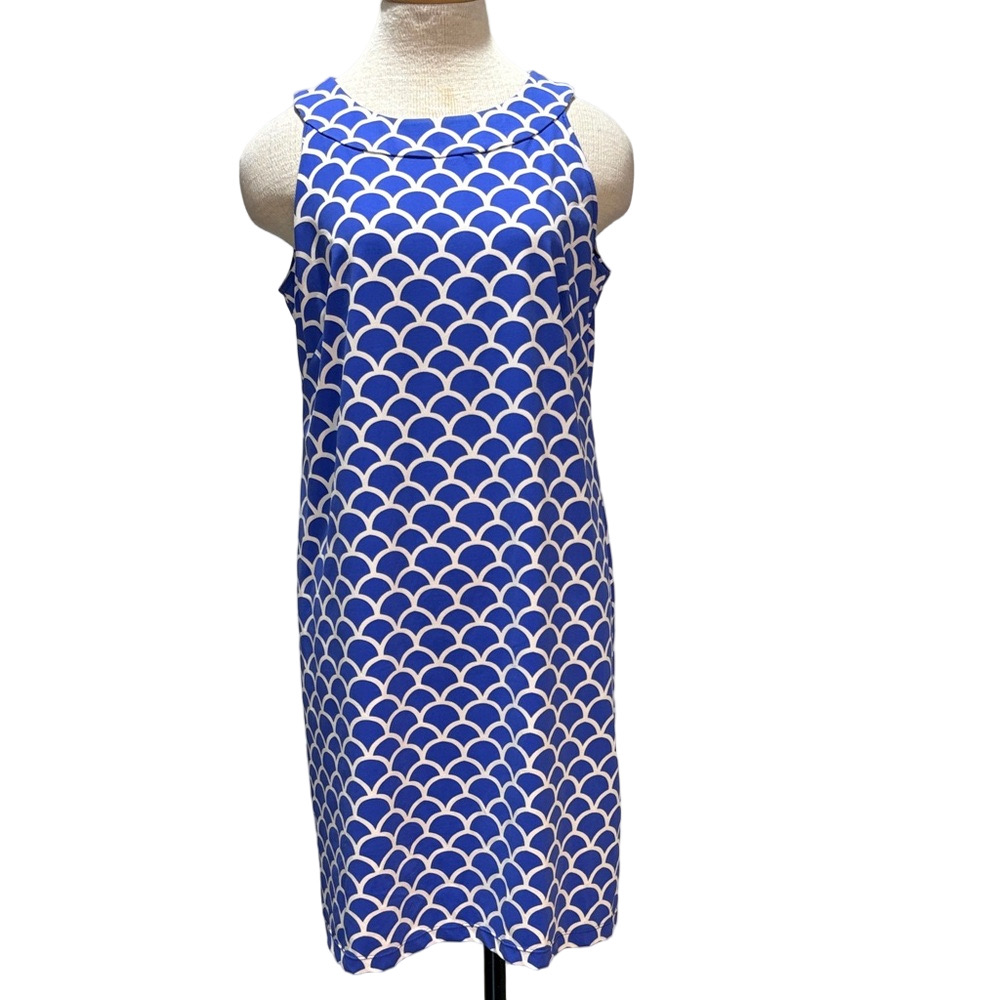 Katherine Way sz L blue and white patterned dress